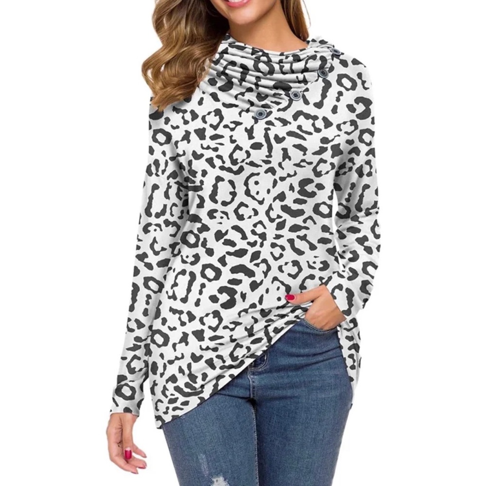 WEACZZY Womens Long Sleeve Button Cowl Neck Casual Loose Tunic Tops Blouse